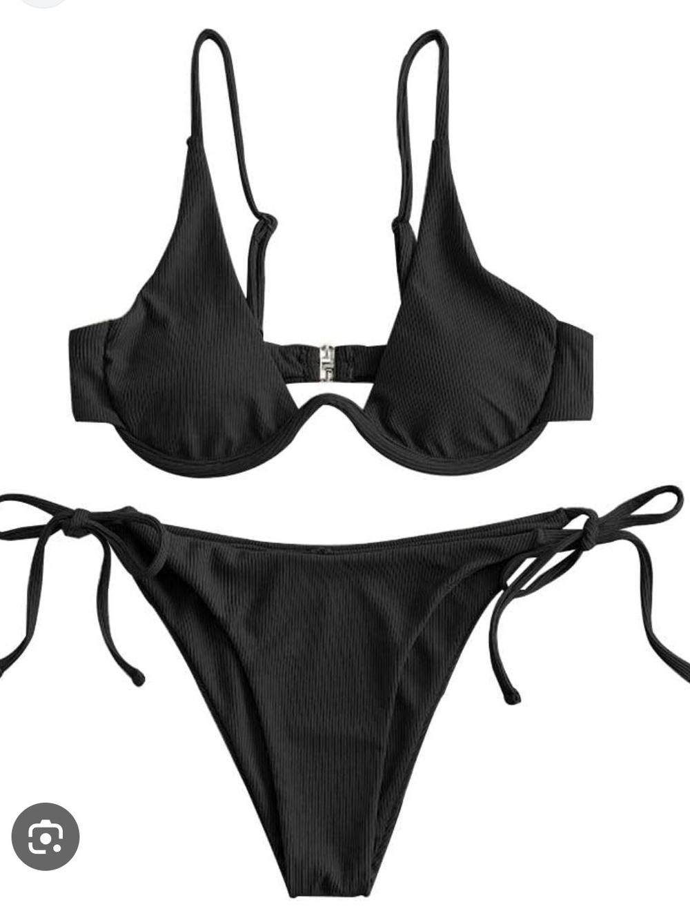 NWT Zaful Black Ribbed Underwire Tie-Side Bikini Set